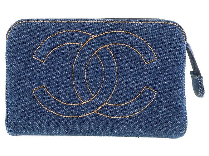 Vanity Chanel Denim Kosmetiktasche Blau