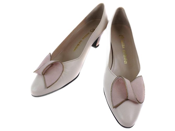 Mila Schön Mila Schon Sapatos de salto em couro brancos US5