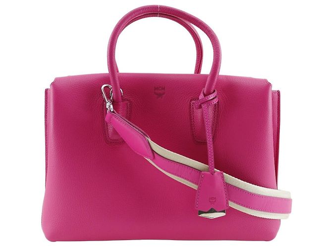 MCM Mira Bolsa de Couro 2WAY Bolsa de Ombro Rosa