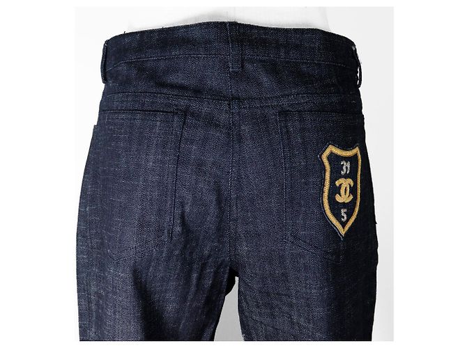 Pantalones de mezclilla Chanel de algodón índigo Azul