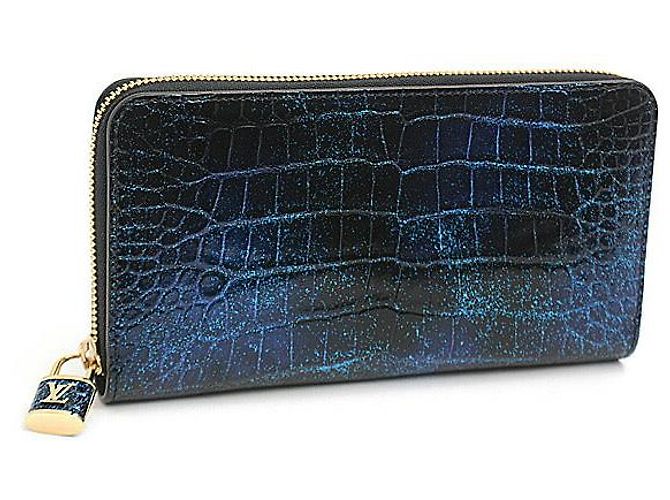 Louis Vuitton Crocodile Zippy Wallet Padlock N81607 Blue