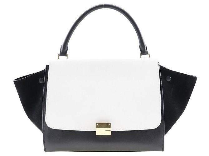 Céline Bolsa Celine Trapeze em couro camurça preto e branco