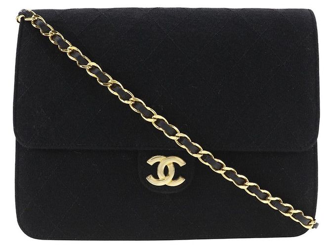 Bolsa de ombro de algodão Matelassé da Chanel Preto