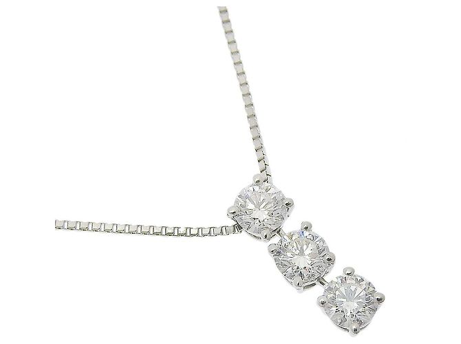 Autre Marque Platin-Diamant 3P-Halskette Silber