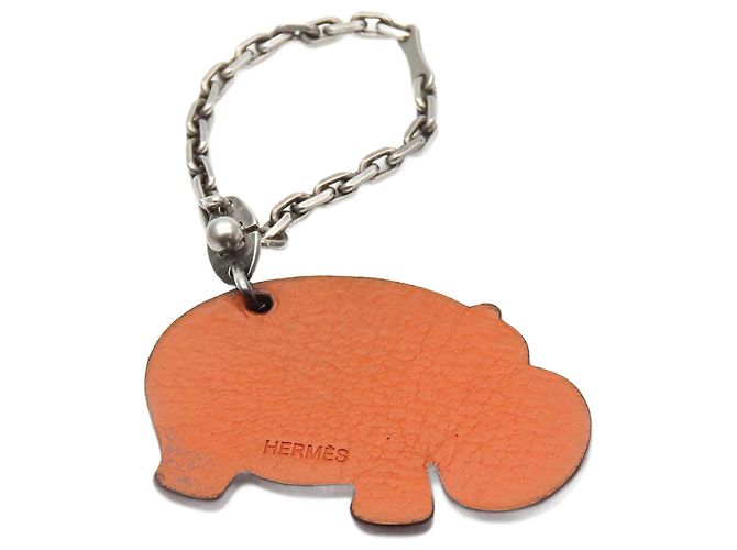 Hermès Hermes Leather Silver925 Hippo Bag Charm Key Ring Orange