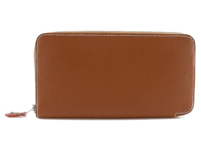Cartera larga de seda Azap de Hermès en Epsom Castaño