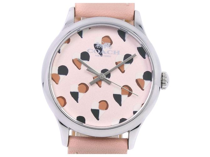 Relógio de quartzo em aço inoxidável e couro Coach Heart Rosa