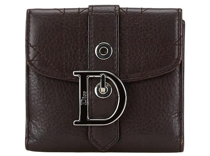 Dior Cannage Stitch Leather Wallet Brown  ref.1812238