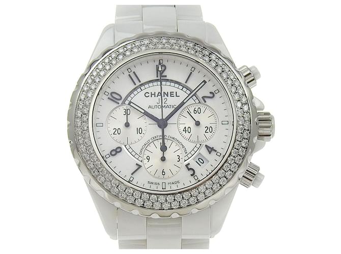 Reloj Chanel J12 de cerámica blanca con diamantes automático H1008