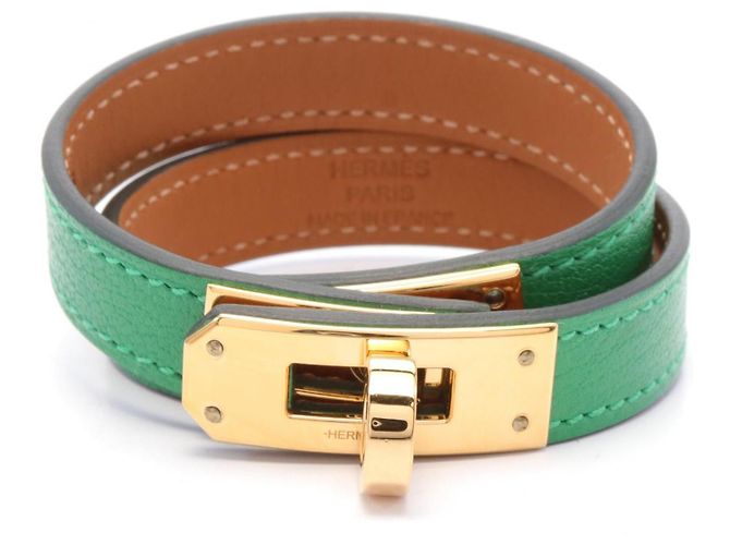 Hermès Pulsera Mini Kelly de bambú Hermes chapada en oro Verde