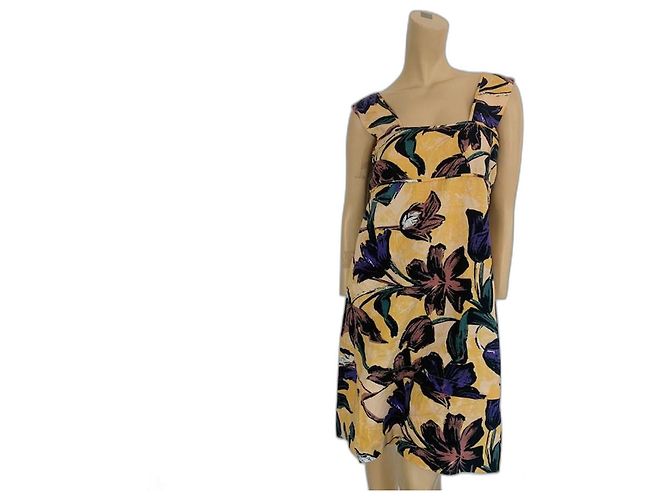 Vestido Marni con Estampado Floral de Algodón Rosa Amarillo Morado Morado oscuro