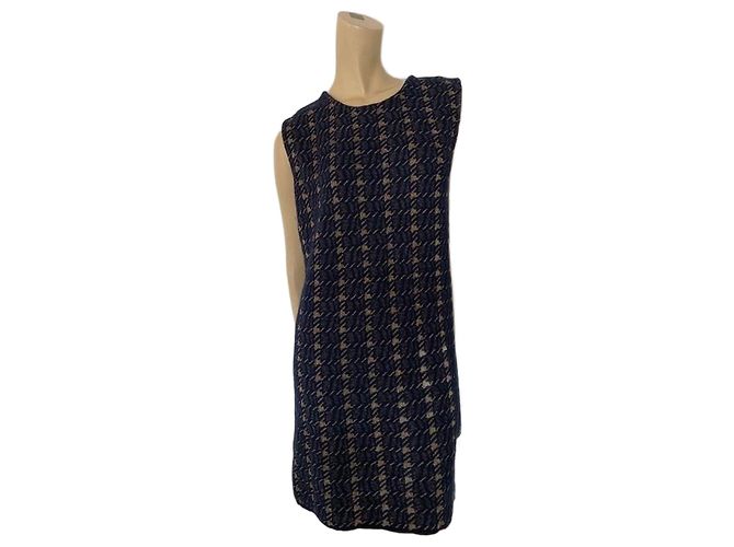 Marni Hahnentritt Kleid Graublau und Bronze Wolle Anthrazitgrau