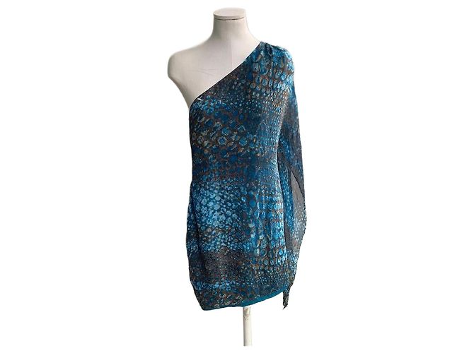 Vestido de seda Calvin Klein Batik Azul Bronce Marrón Marrón claro