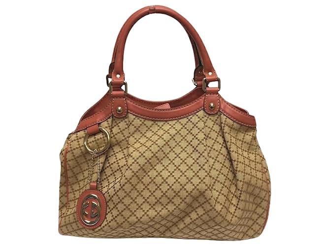 Gucci Diamante Sukey Handbag 211944 Brown Beige Cloth ref.1814955 Joli Closet