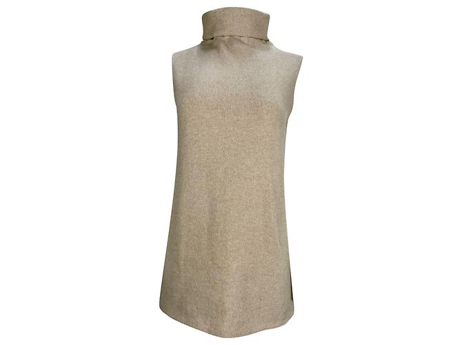 Le pull sans manches en cachemire beige à col roulé tricoté de The Row