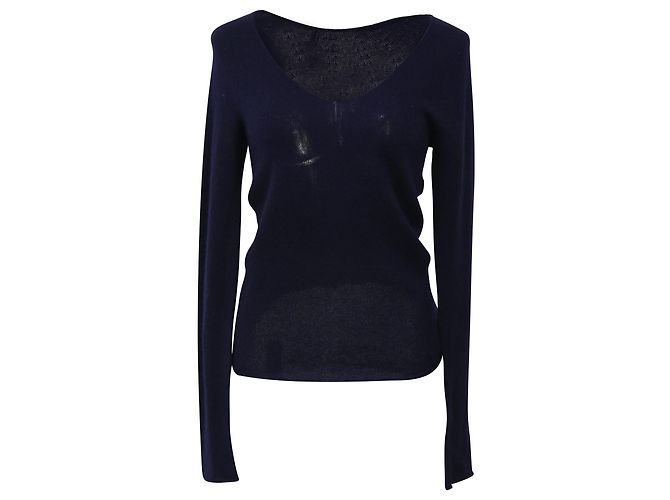 Gucci Strickpullover mit V-Ausschnitt aus marineblauer Wolle