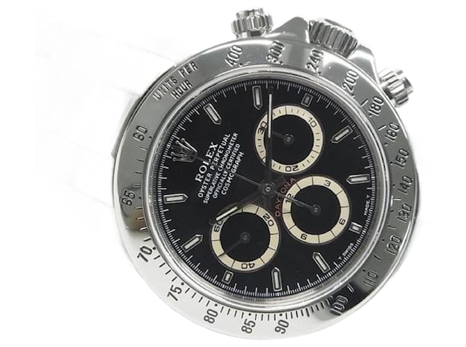 ROLEX Daytona black Dial 16520 U series T notation luminova night glow Mens Silvery Steel  ref.1816619