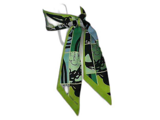 Hermès Hermes 'In Disordine' Twilly verde Nero Verde oliva Verde chiaro Blu chiaro Verde scuro