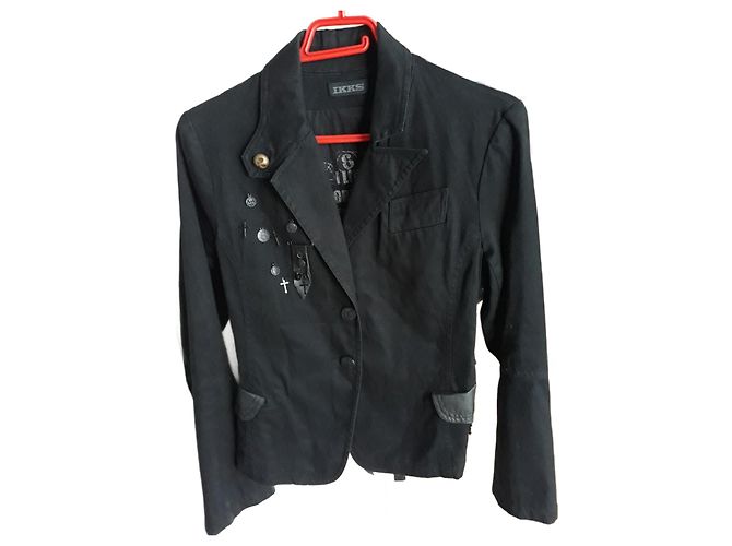 Ikks Gothic Jacke Schwarz Baumwolle mit Lederdetails
