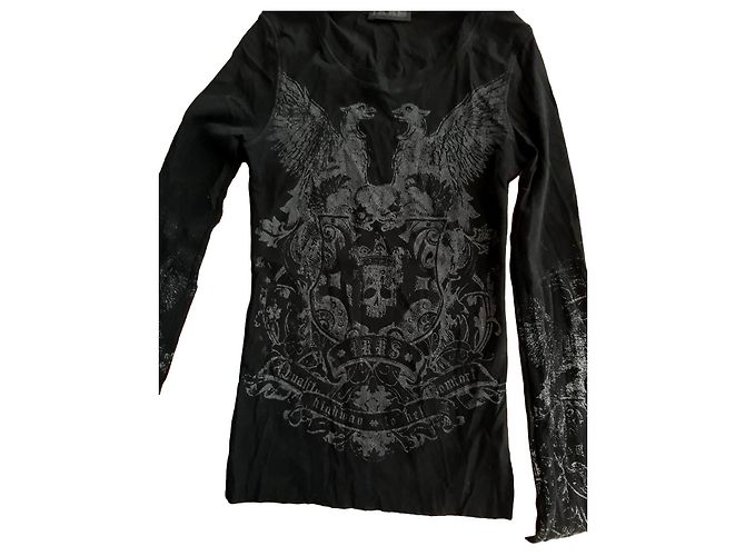 T-shirt a maniche lunghe Ikks stile tatuaggio nero