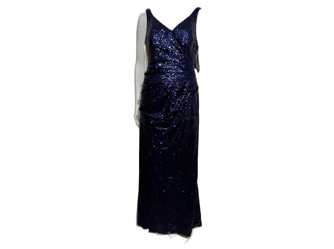Autre Marque Abendkleid in Mitternachtsblau mit Pailletten von Alfred Angelo mit Schleppe