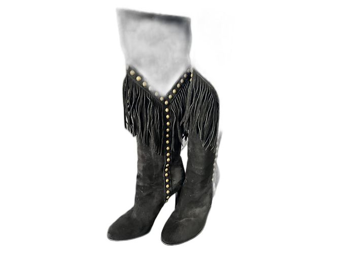 Saint Laurent Fransenstiefel Schwarz Hirschleder
