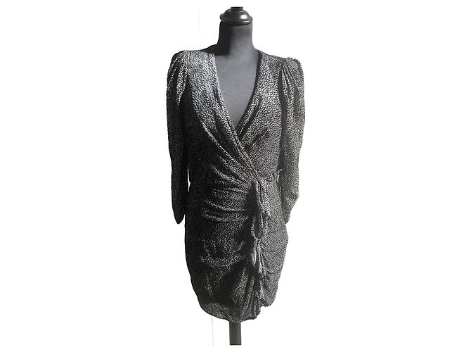 Vestido Ba&Sh Preto com Bolinhas Brancas de Viscose