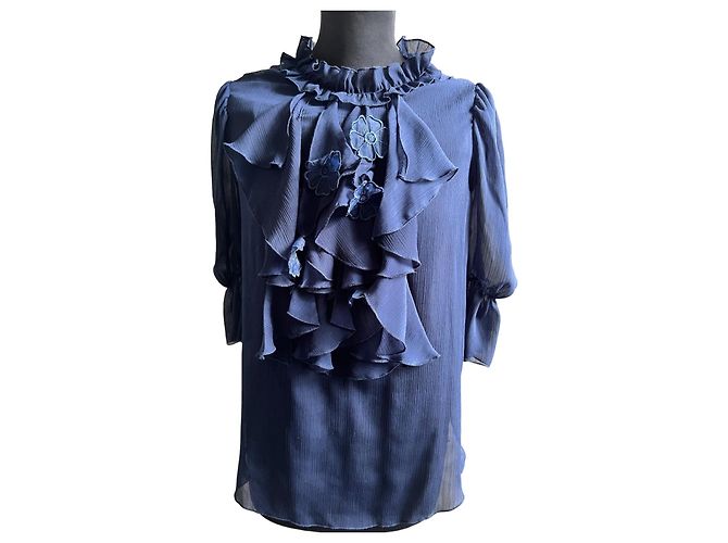 Blusa See by Chloé in chiffon di seta blu navy