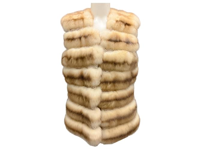 Autre Marque Tan Reversible Lace Trimmed Sable Fur and Cashmere Knit Vest Camel  ref.1819303