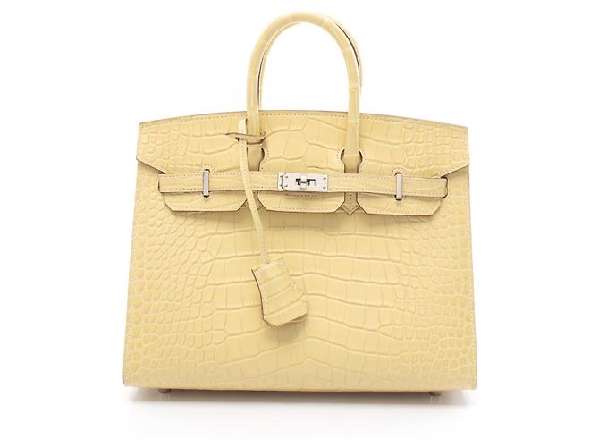Hermès Hermes Alligator Birkin 25 Vanilla Handbag Beige
