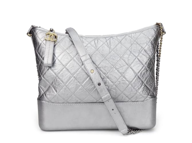 Chanel Gabrielle Shoulder Bag Silvery Metallic Leather  ref.1820279