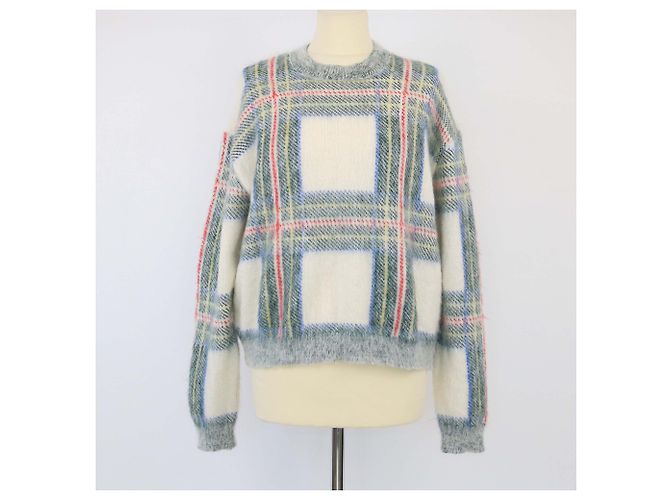 Stella Mc Cartney Creme/grüner Karomuster Rundhals-Pullover von Stella McCartney