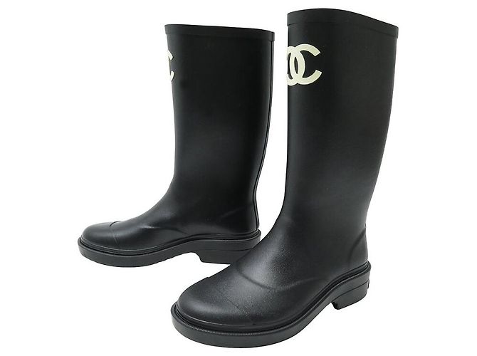 NUEVAS BOTAS DE LLUVIA CHANEL LOGO CC 36 BOTAS DE GOMA Negro
