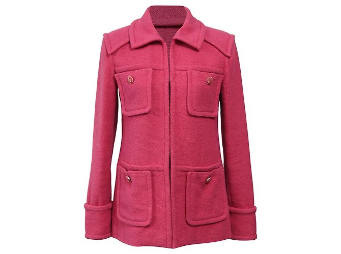 Timeless Chaqueta Chanel de cuatro bolsillos con gancho y ojo en tweed de algodón rosa