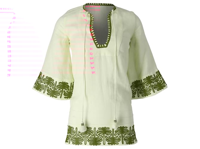 Autre Marque Johanna Ortiz Ocean Clan Embroidered Mini Dress in Cream Organic Linen-Blend White  ref.1824424