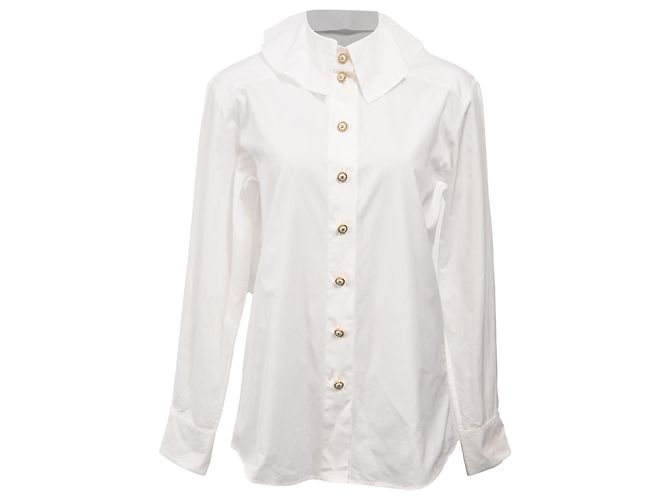Timeless Langarmhemd aus weißer Baumwolle mit verzierten Knöpfen von Chanel