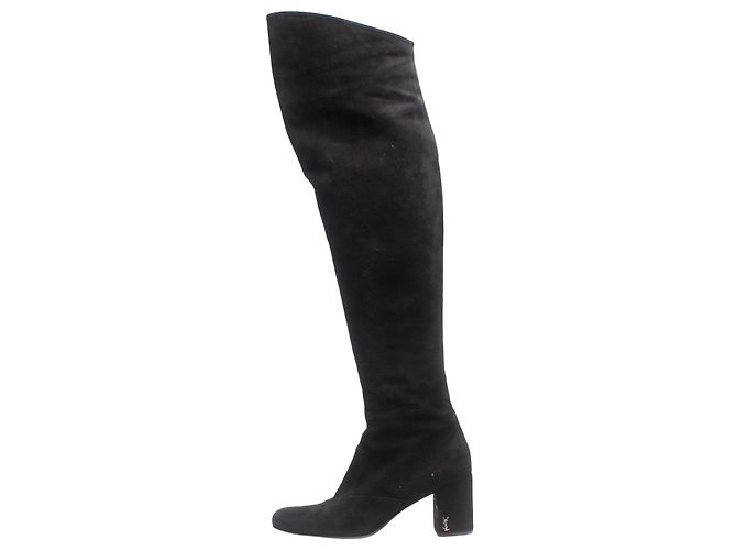 Saint Laurent Black suede thigh-high boots - size EU 37