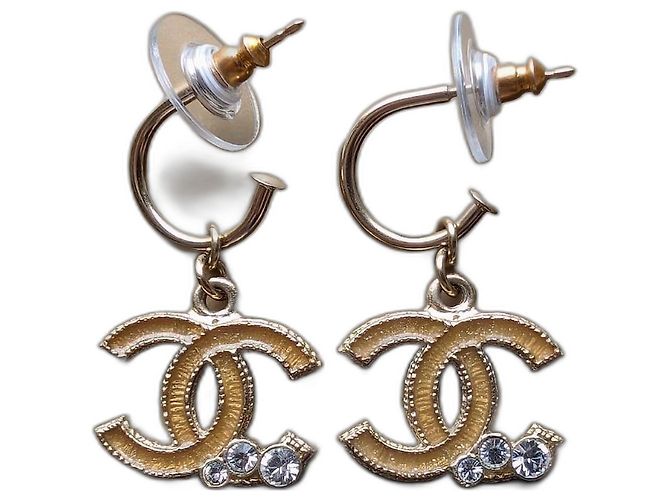 Chanel CC 10A Yellow Tone GHW Crystal Dangling CoCoMarkEarrings Box Golden