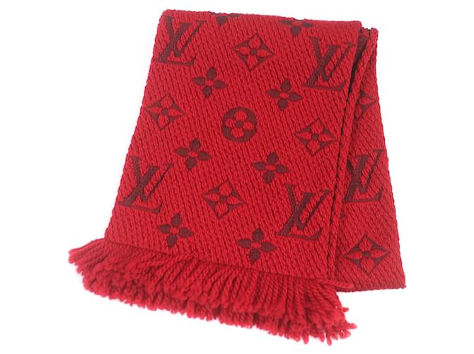 Louis Vuitton Wool Silk Monogram Shawl Scarf Red Cloth  ref.1825050