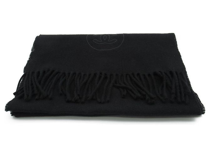 Chanel Wool Scarf Black Unisex