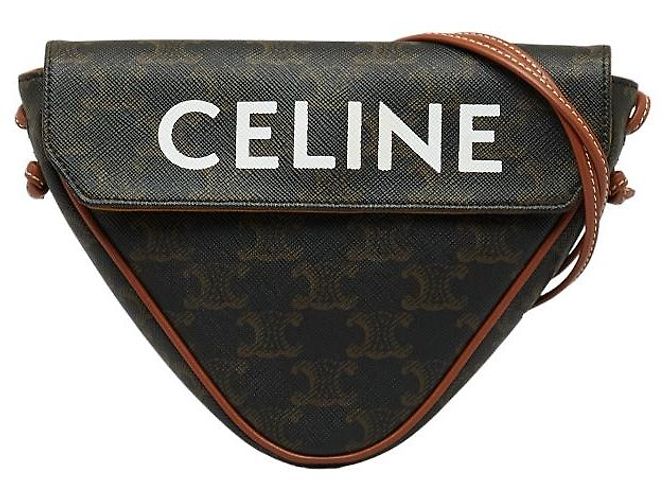 Céline Celine Triomphe Dreiecks-Schultertasche aus PVC-Leder Braun