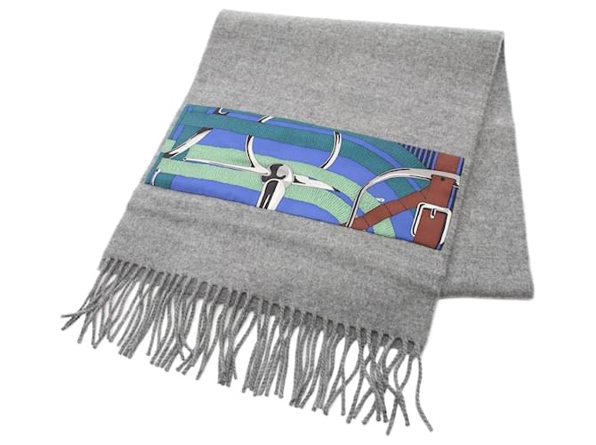 Hermès Hermes Silk Cashmere Patch de Soie Scarf Grey  ref.1825235
