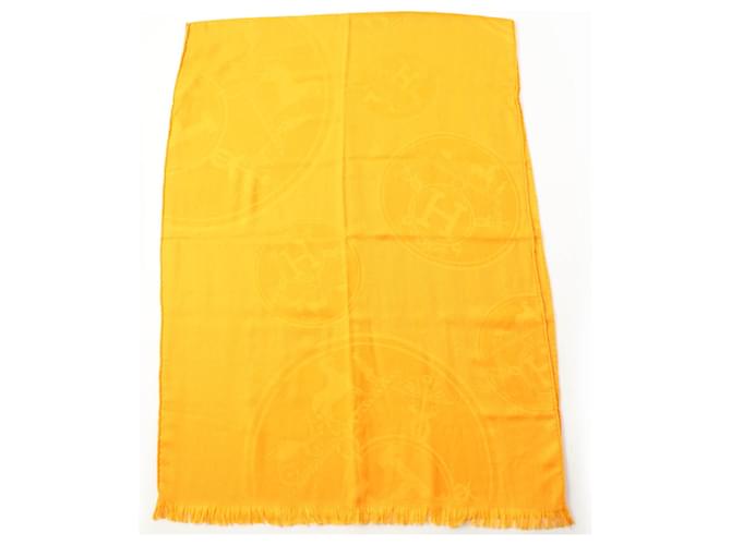 Hermès Hermes New Libris Cashmere Silk Shawl Orange Cloth  ref.1825304