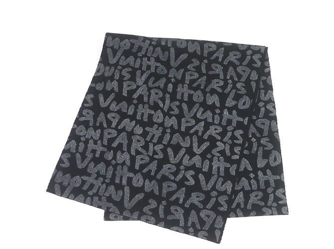 Louis Vuitton Wool Cashmere Graffiti Scarf Black