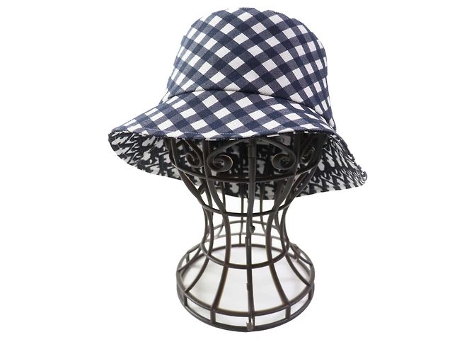 Christian Dior Dior D-LITTLE VICHY REVERSIBLE Hat Navy White 57 Blue