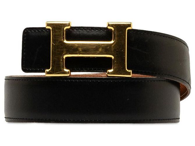 Cinto Constance de couro com fivela H da Hermès Preto