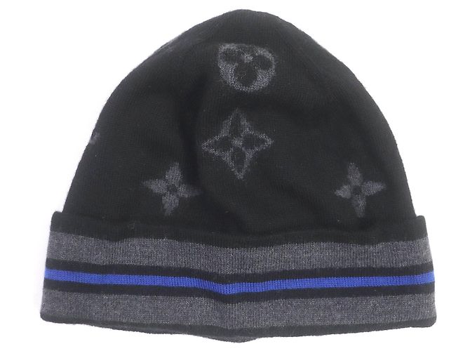 Gorro de lana con rayas Monogram Louis Vuitton M76821 Negro