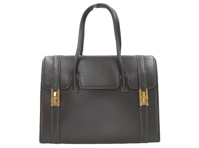 Hermès Bolsa de mão Hermes Drag em couro box Marrom