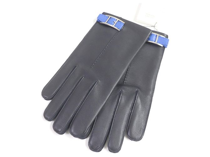 Hermès Guanti in pelle e seta HERMES blu scuro