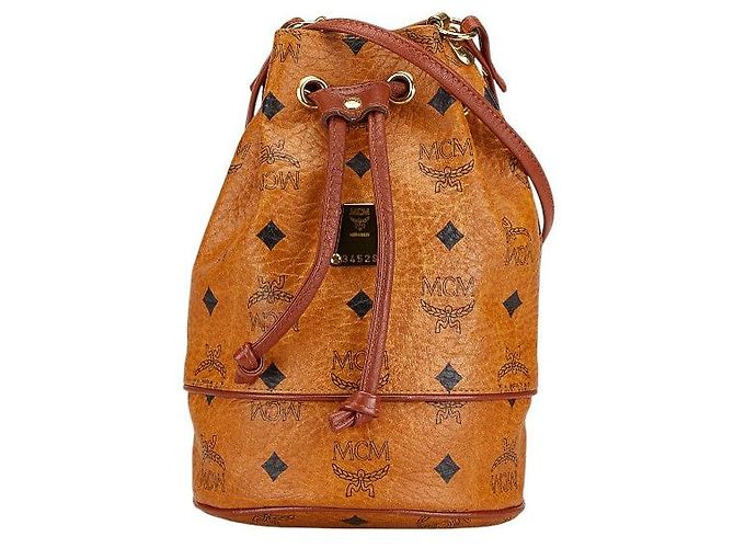 Borsa a spalla in pelle con logo MCM marrone